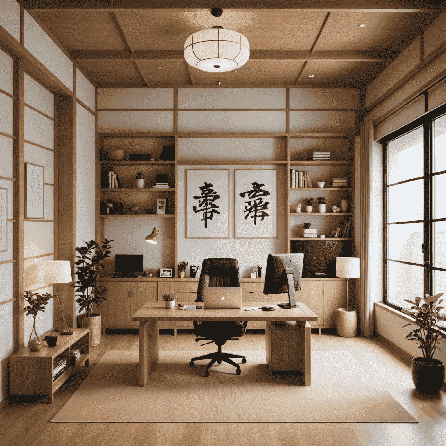 DecoraGem's office in Tokyo, showcasing a blend of traditional Japanese and modern minimalist interior design with various DIY decor elements